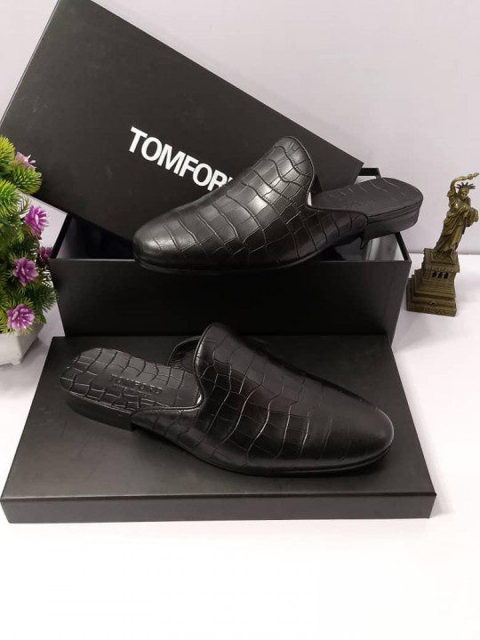 New Men's Tom Ford Cros Embossed Leather Half Shoe | Black
